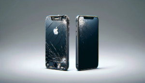 Side-by-side display of a damaged iPhone and a restored iPhone, highlighting the contrast in their conditions.