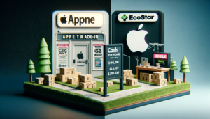Image showing two options for iPhone sale: an Apple store for trade-ins and EcoStar Wireless offering cash.
